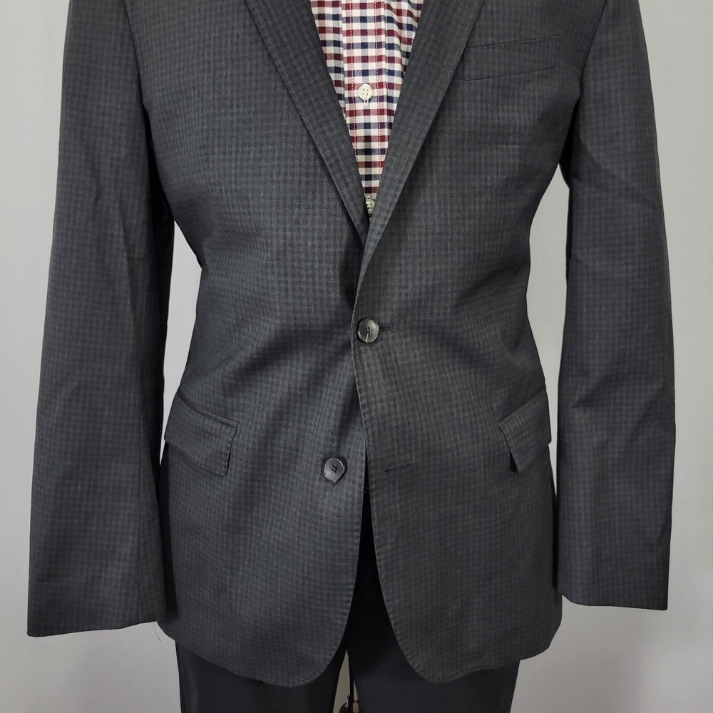 Men's Hugo Boss Sport Coat Blazer Two Button Charcoal Gray Checked Reda Size 44R - Picture 6 of 16